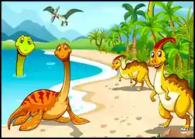 Dinozorlar Çağı - Çeşitli türdeki sevimli dinozorlar renkli tropik alemlerinde sizin dikkatinizi ölçüyor