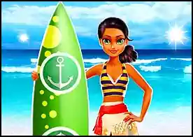 Sörfçü Kız - Sörf yapmayı seven güzel kıza sörf tahtasını hazırlamasına güneş losyonu yapmasına ve sevimli bir makyaj yapmasına yardımcı olun